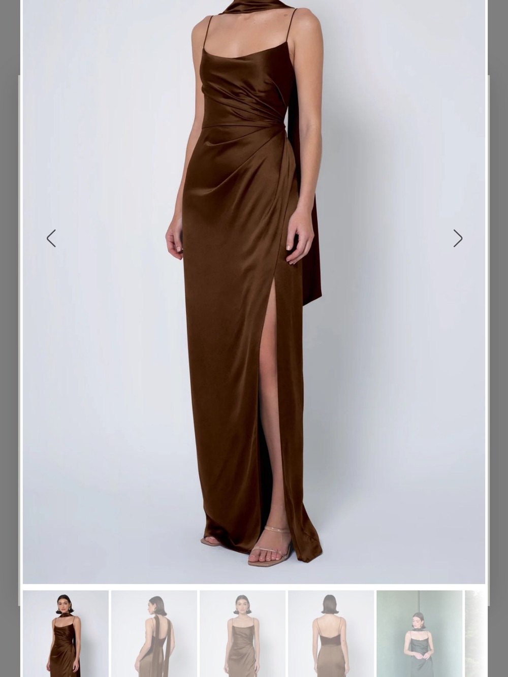 Jenny Yoo Brown Satin Slip Maxi Dress with Side Slit